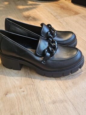 Steve Madden NYC Chunky Lug Sole Loafer Shoe Y2K Women's 11 Black Chain Heel